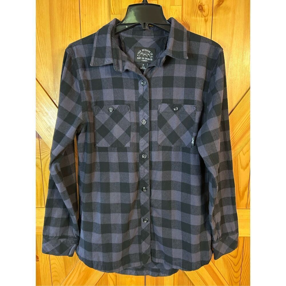 Saga Outerwear Flannel Shirt Large Plaid Side Zip Pocket (0918)